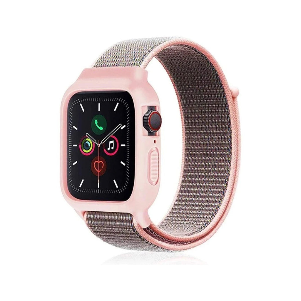 Mey İthalat® Watch 38mm Hasırlı Cırtcırtlı Kasalı Kordon - Pembe