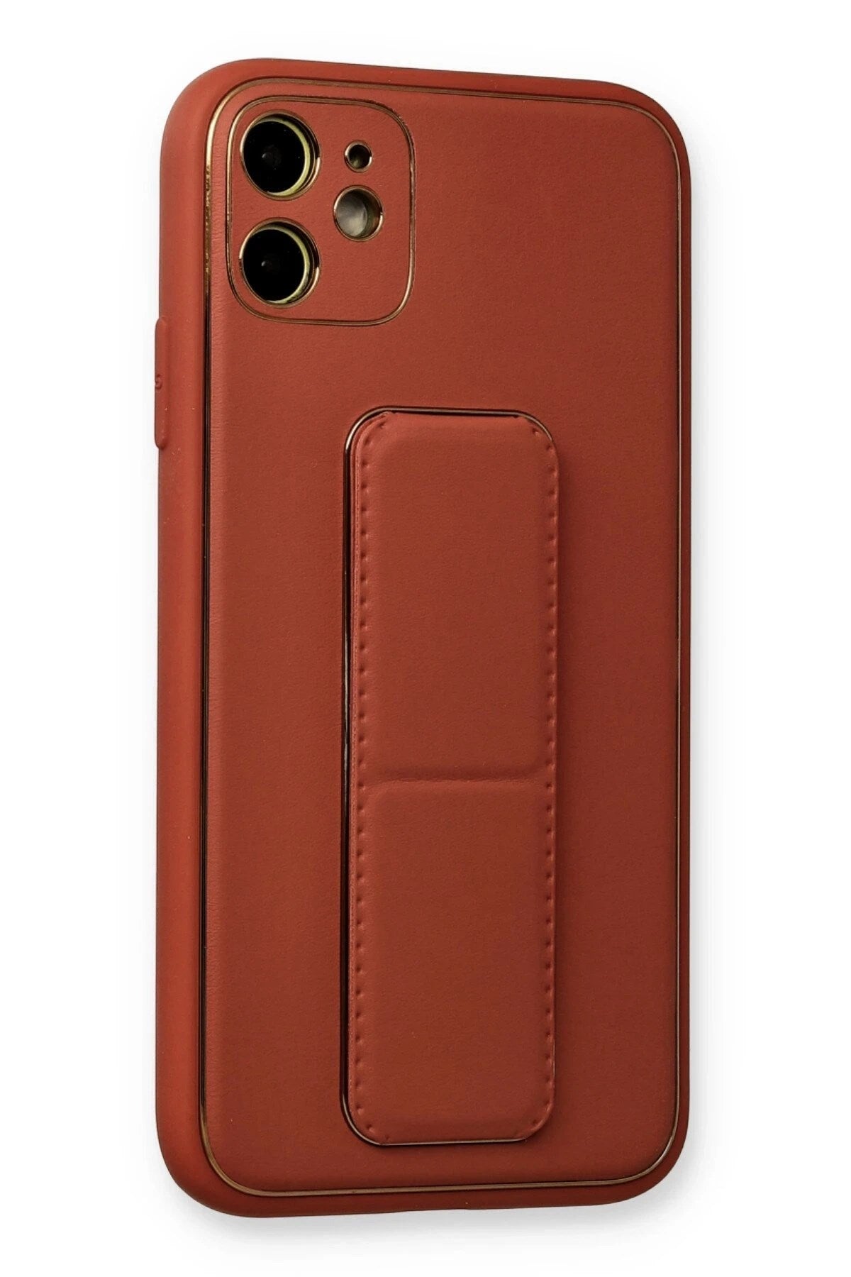 Mey İthalat® iPhone 12 Kılıf Coco Deri Standlı Kapak - Fuşya