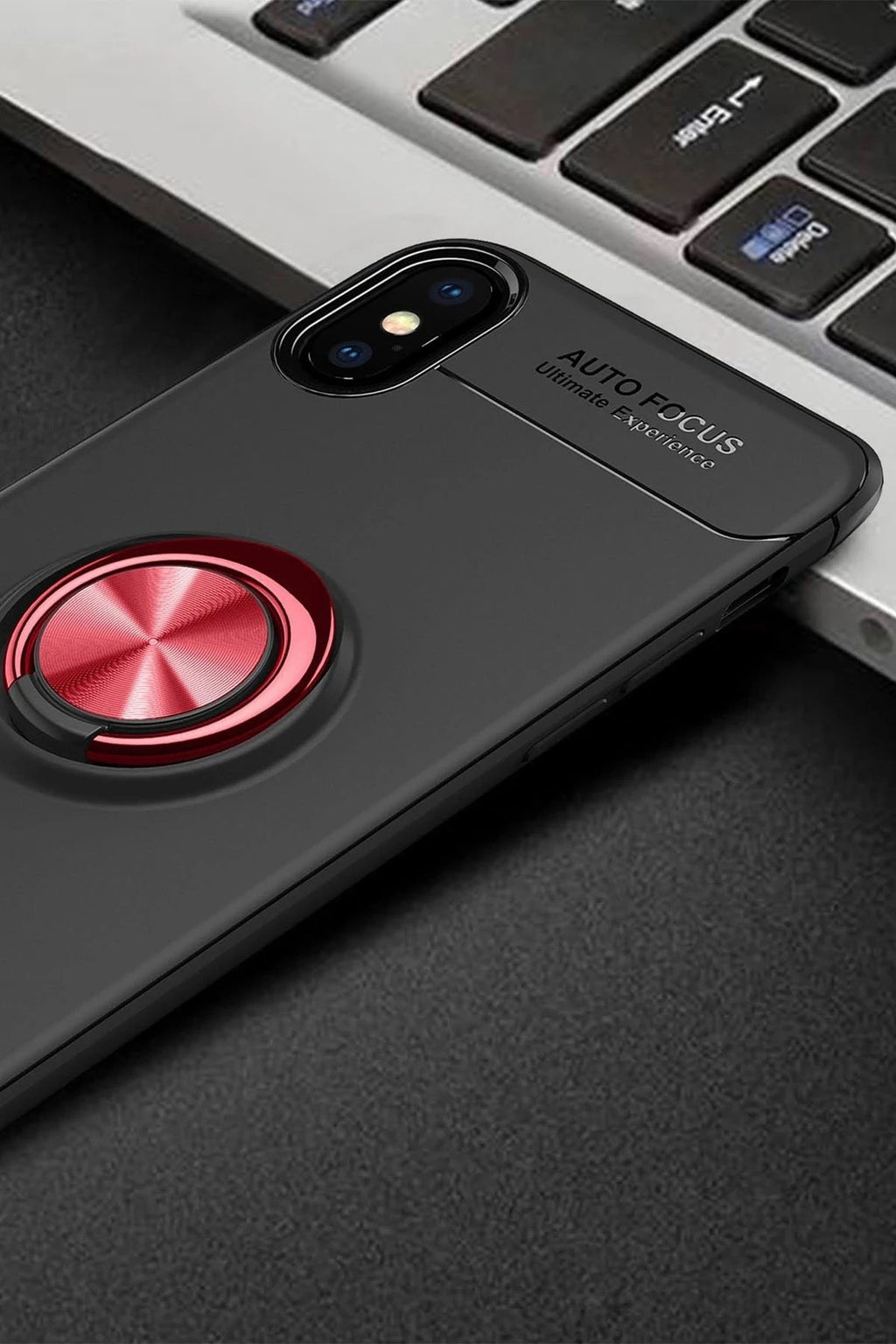 Mey İthalat® iPhone XS Max Kılıf Range Yüzüklü Silikon - Siyah-Kırmızı