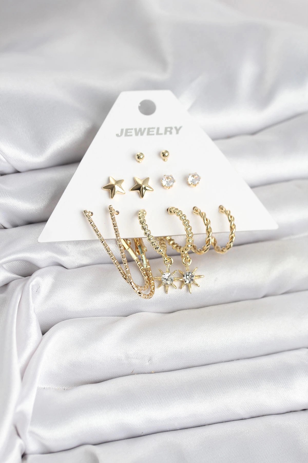 Mey İthalat® 6 Çift Kadın Küpe Seti Gold Renk