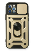 Mey İthalat® iPhone 12 Pro Kılıf Pars Lens Yüzüklü Silikon - Gold