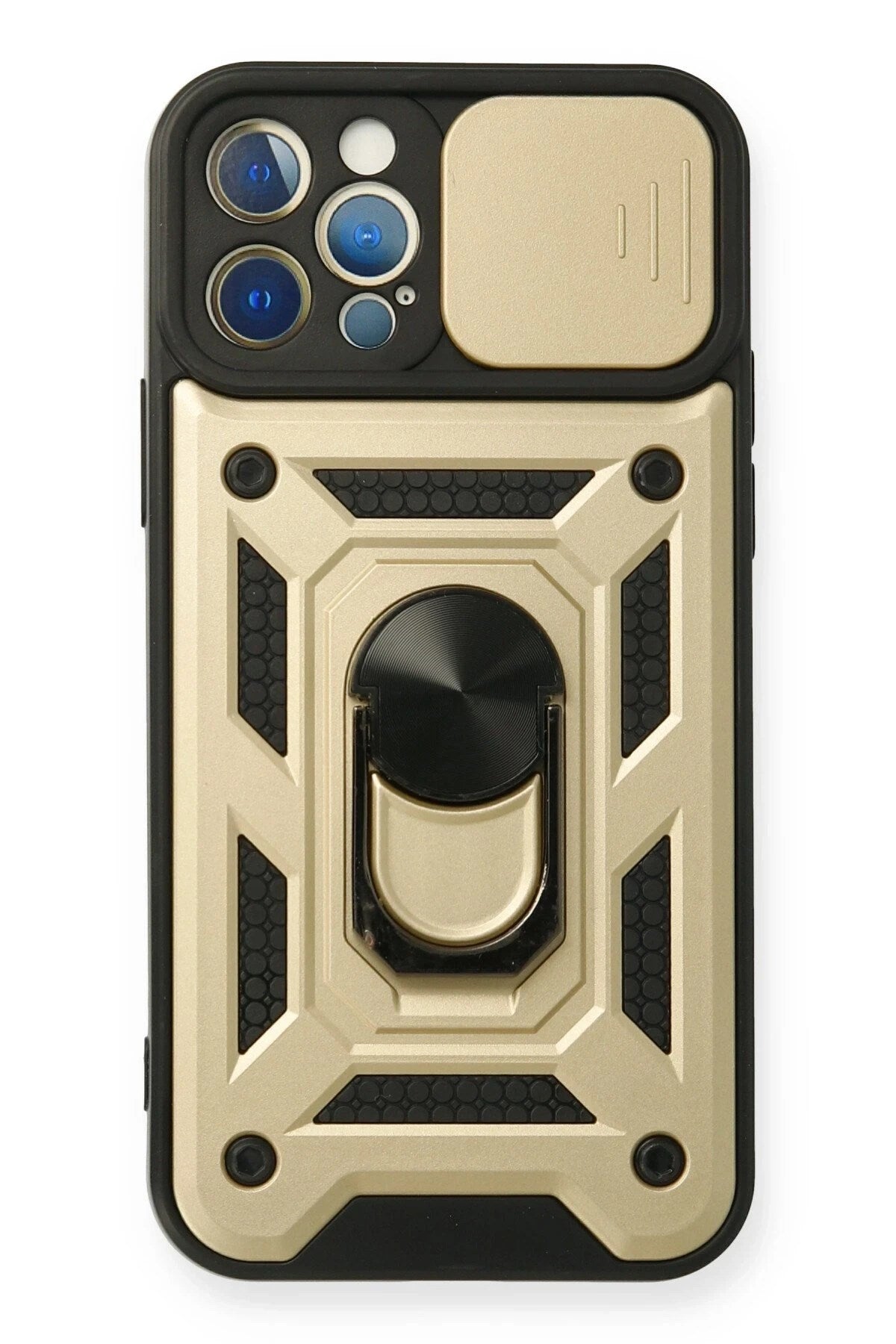 Mey İthalat® iPhone 12 Pro Kılıf Pars Lens Yüzüklü Silikon - Gold