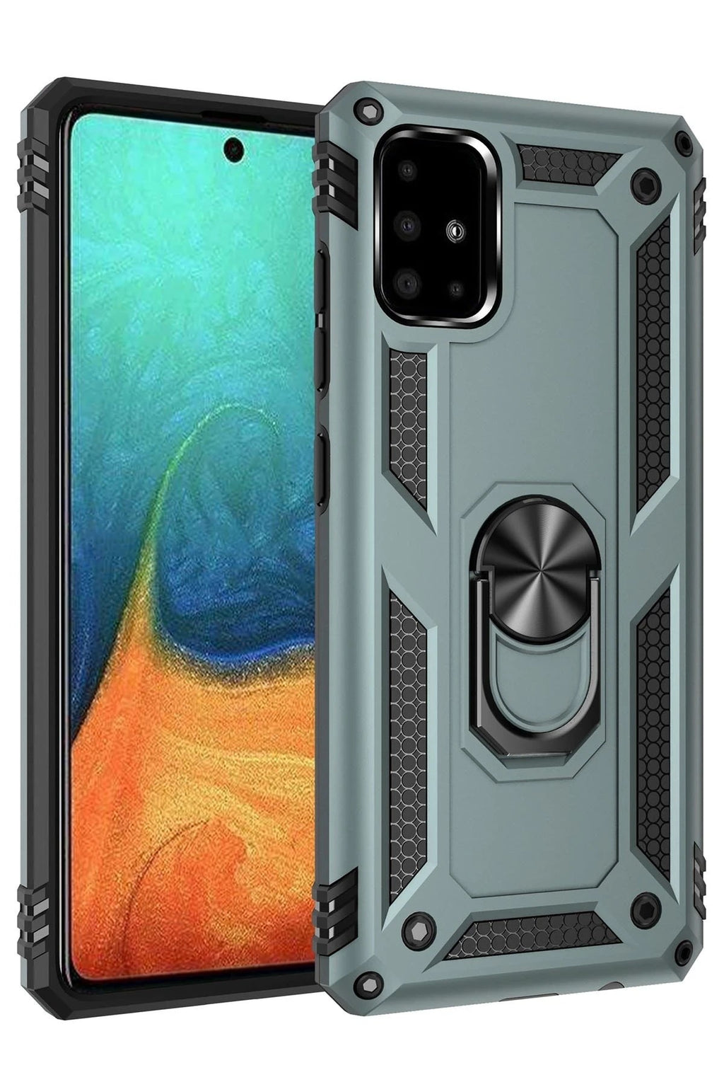 Mey İthalat® Samsung Galaxy A71 Kılıf Sofya Yüzüklü Silikon Kapak - Yeşil