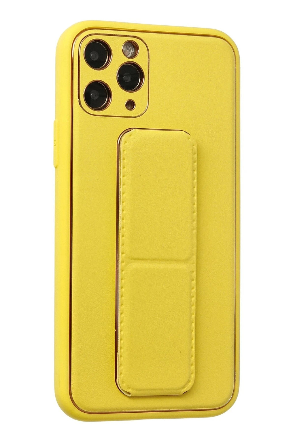 Mey İthalat® iPhone 11 Pro Kılıf Coco Deri Standlı Kapak - Sarı