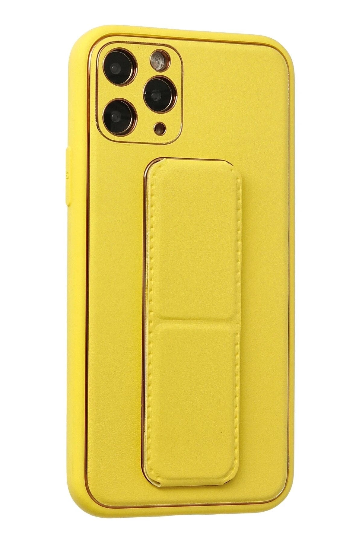 Mey İthalat® iPhone 11 Pro Kılıf Coco Deri Standlı Kapak - Sarı