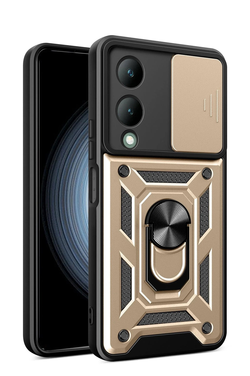 Mey İthalat® Vivo Y17S Kılıf Pars Lens Yüzüklü Silikon - Gold