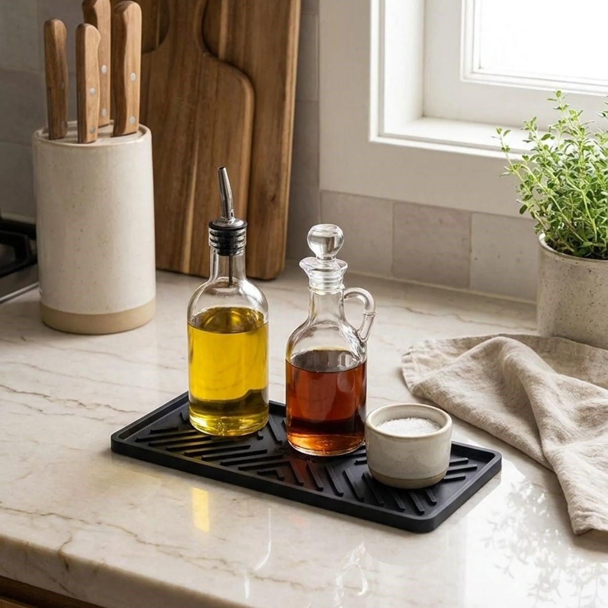 Siyah Silikon Yağdanlık Altlığı – Kaydırmaz Mutfak Organizer 23x10 cm