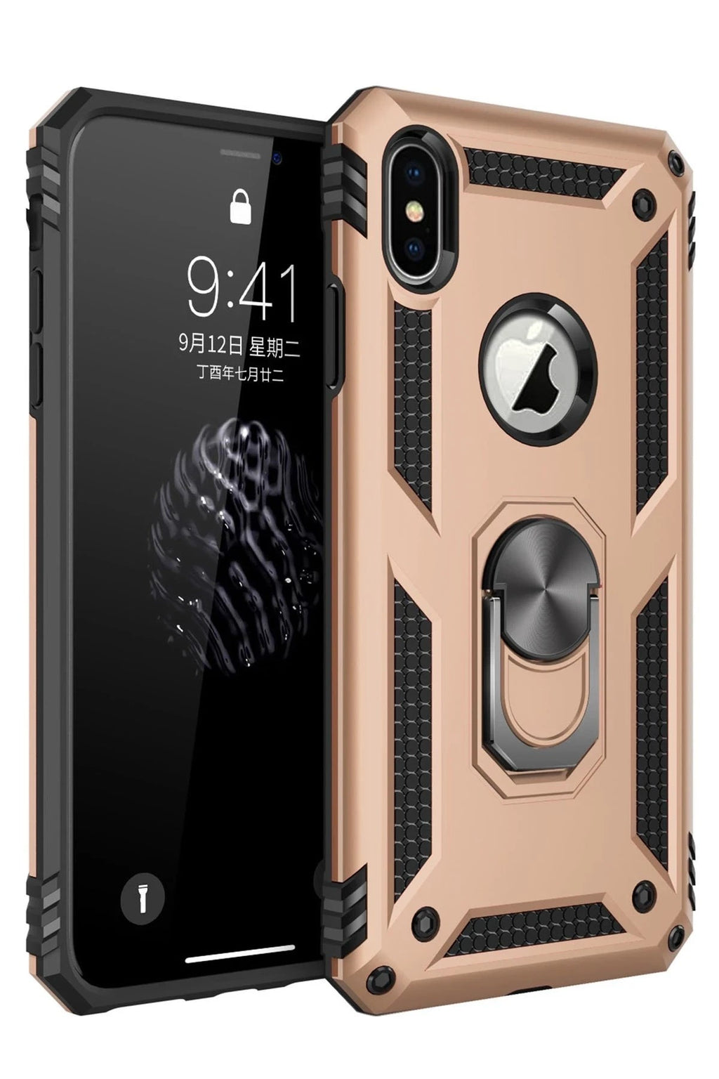 Mey İthalat® iPhone XS Max Kılıf Sofya Yüzüklü Silikon Kapak - Gold