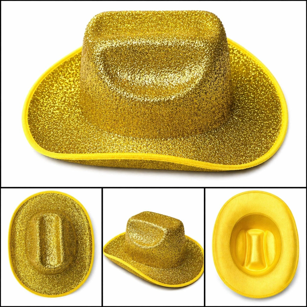 Mey İthalat® Parlak Altın Gold Kovboy Şapka Kadın Erkek Parti Disco Festival Şapkası