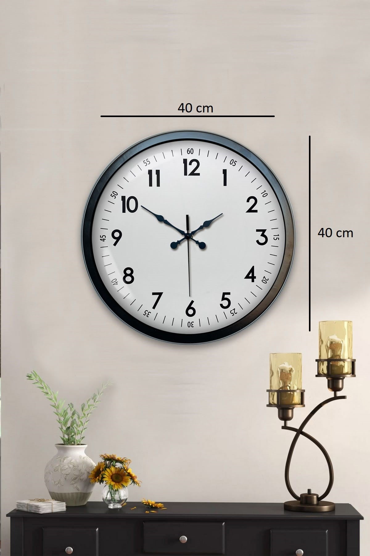 40 cm Siyah Metal Standart Duvar Saati