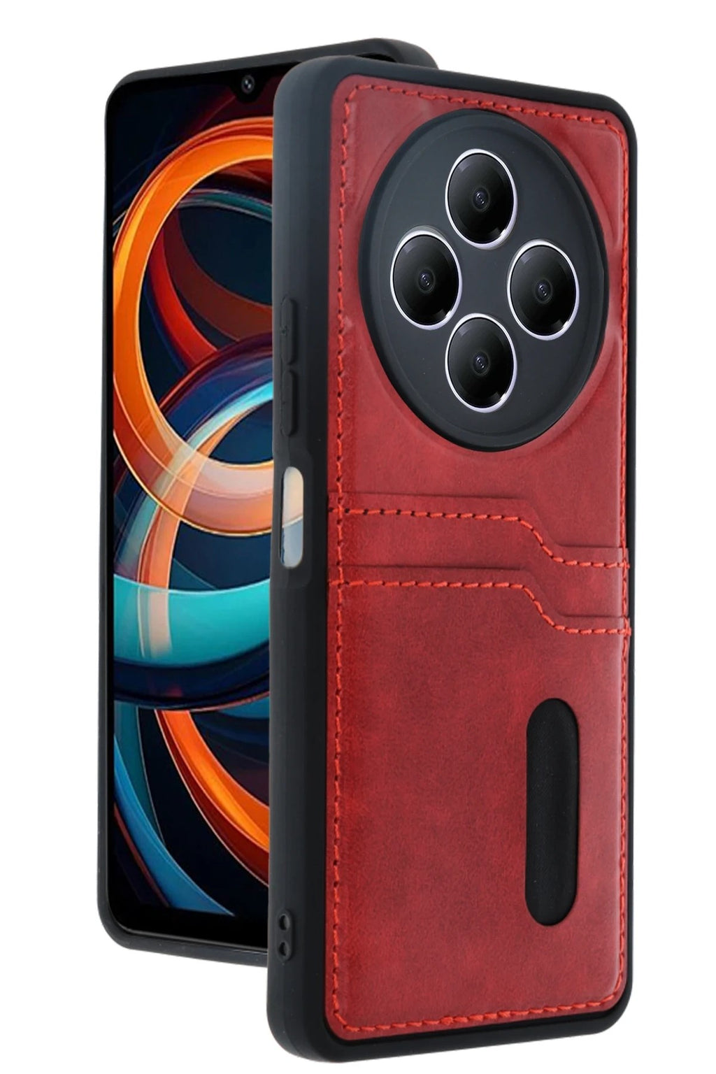 Mey İthalat® Redmi 14C Kılıf Sara Kartvizitli Deri Kılıf - Kırmızı