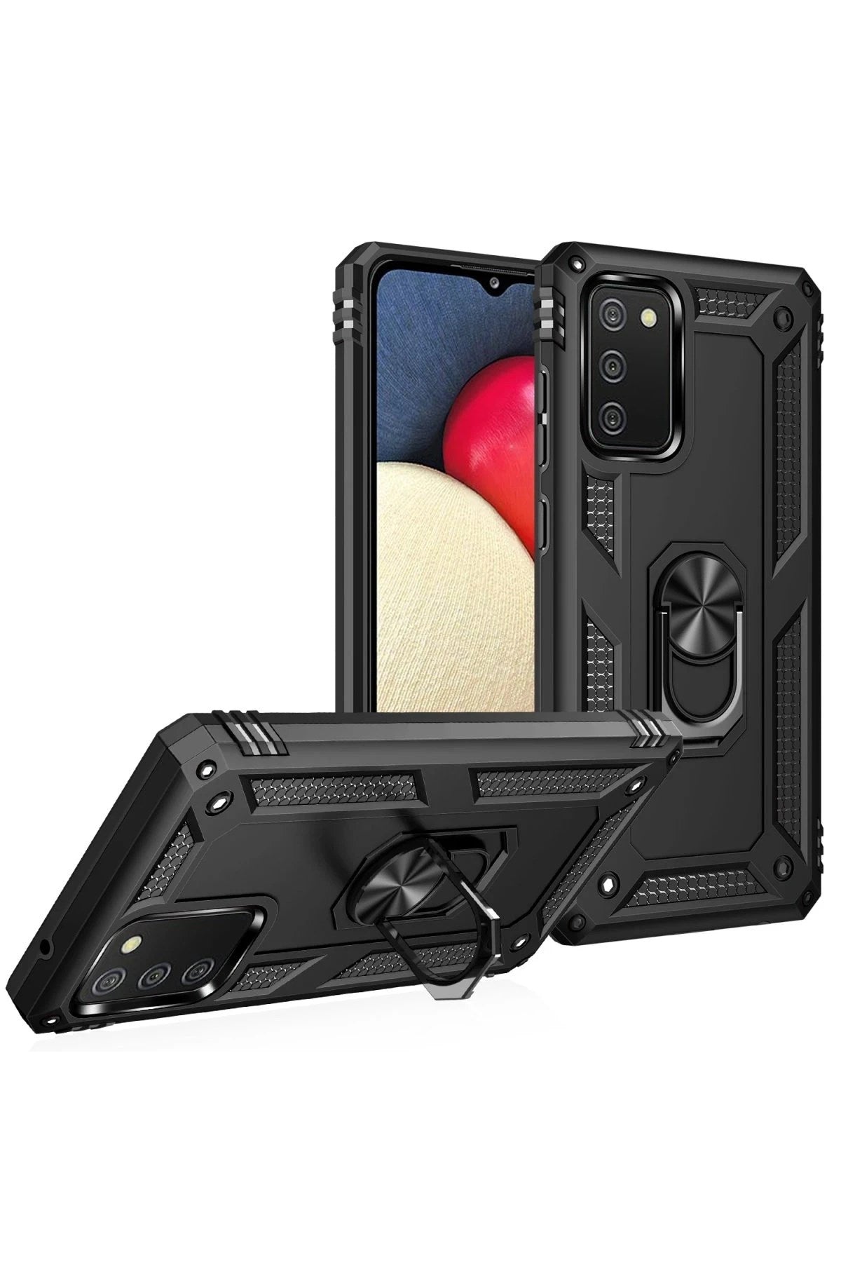 Mey İthalat® Samsung Galaxy A02S Kılıf Sofya Yüzüklü Silikon Kapak - Siyah
