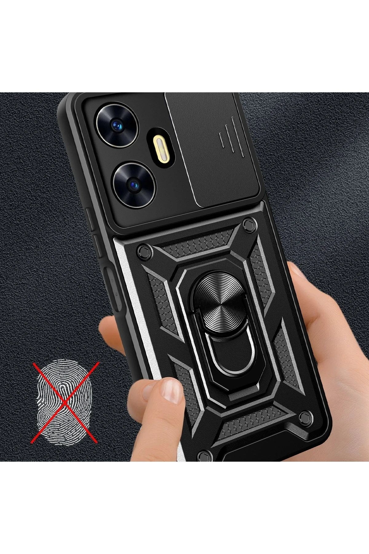 Mey İthalat® Realme C55 Kılıf Pars Lens Yüzüklü Silikon - Kırmızı
