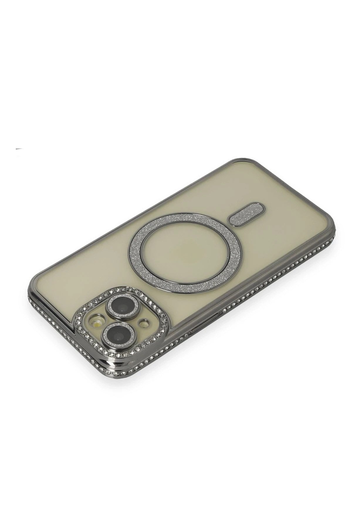 Mey İthalat® iPhone 14 Kılıf Joke Simli Magneticsafe Kılıf - Gri