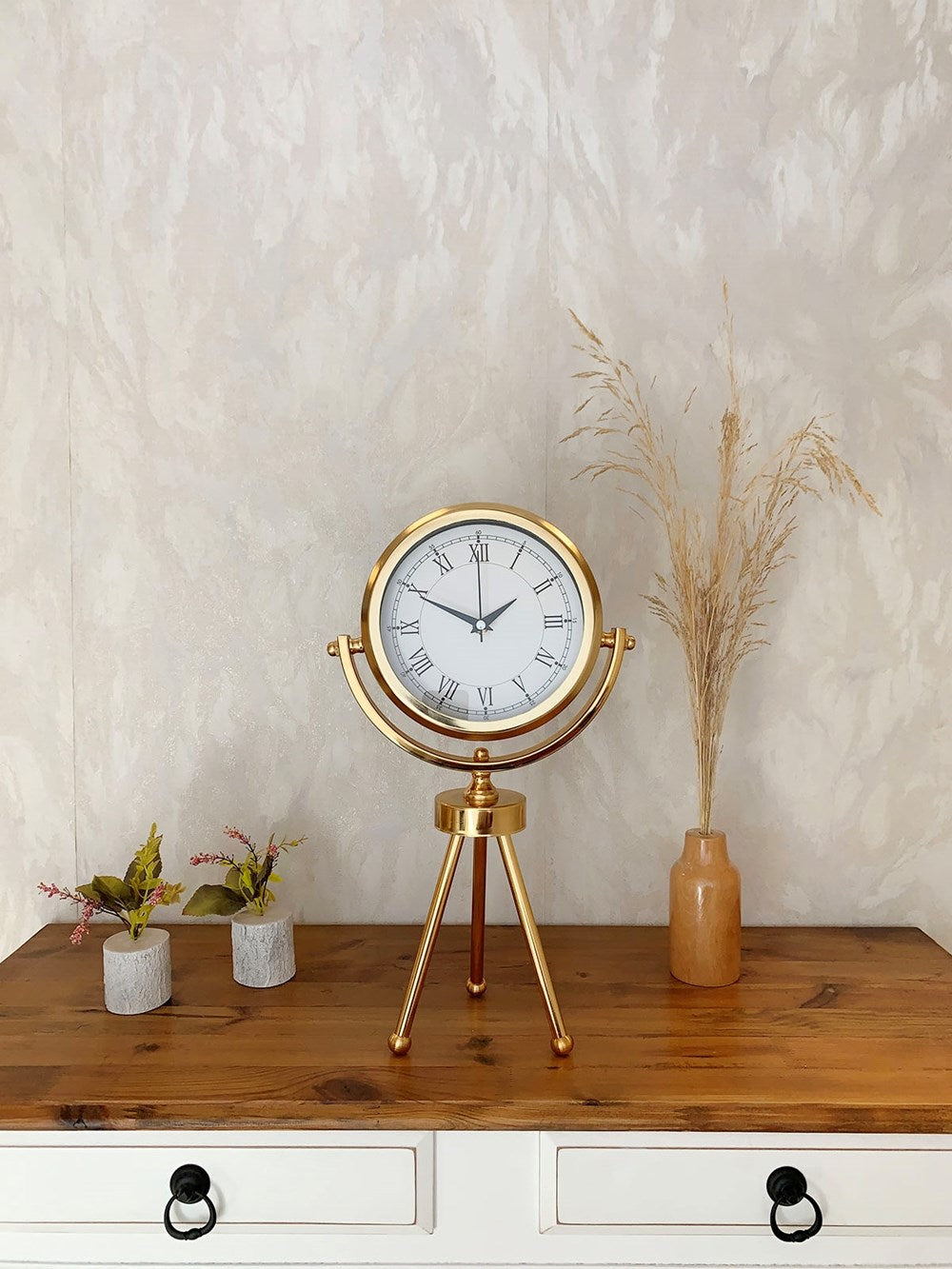 Gold Metal Mini Tripod Retro Masa Saati 45×26 cm