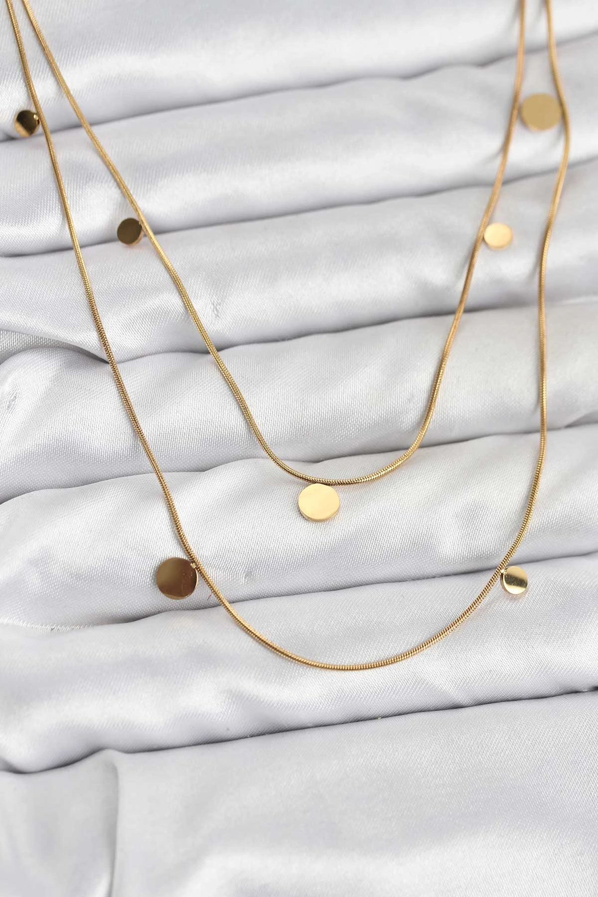 Mey İthalat® 316L Çelik Zincir Gold Renk Pullu Kadın Kolye