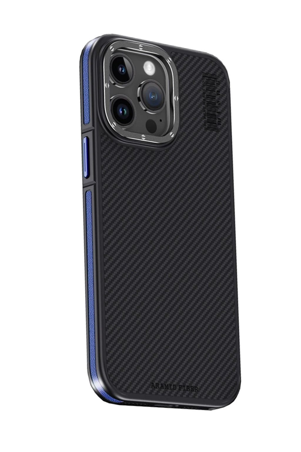 Mey İthalat® iPhone 15 Pro Max Kılıf Aramid 600D Kevlar Karbon Fiber Magsafe Kapak - Lacivert