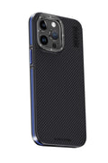 Mey İthalat® iPhone 15 Pro Max Kılıf Aramid 600D Kevlar Karbon Fiber Magsafe Kapak - Lacivert