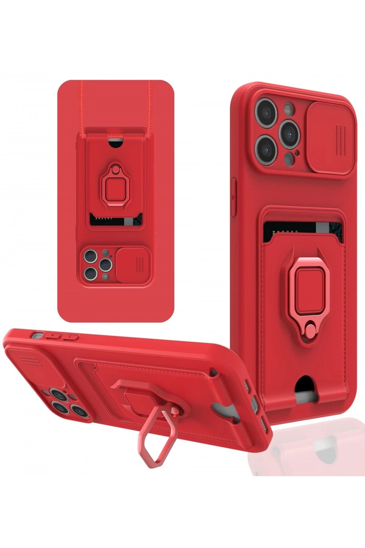 Mey İthalat® iPhone 12 Pro Max Kılıf Zuma Kartvizitli Yüzüklü Silikon - Kırmızı