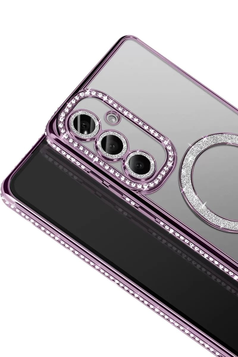 Mey İthalat® Samsung Galaxy A57 5G Joke Simli Magneticsafe Kılıf - Derin Mor