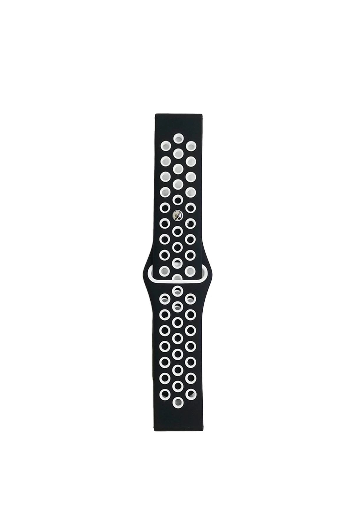 Mey İthalat® Watch 22mm Spor Delikli Kordon - Siyah-Beyaz