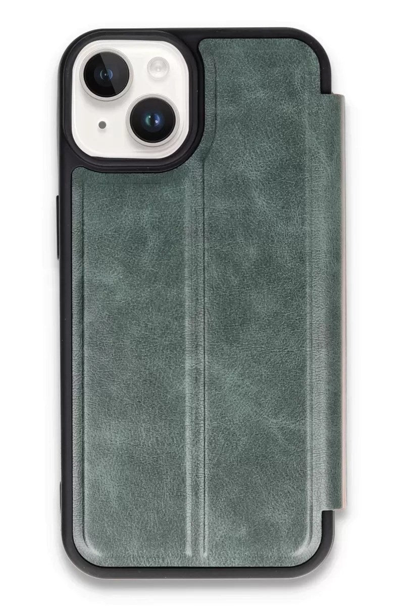Mey İthalat® iPhone 14 Kılıf Flip Cover - Koyu Yeşil