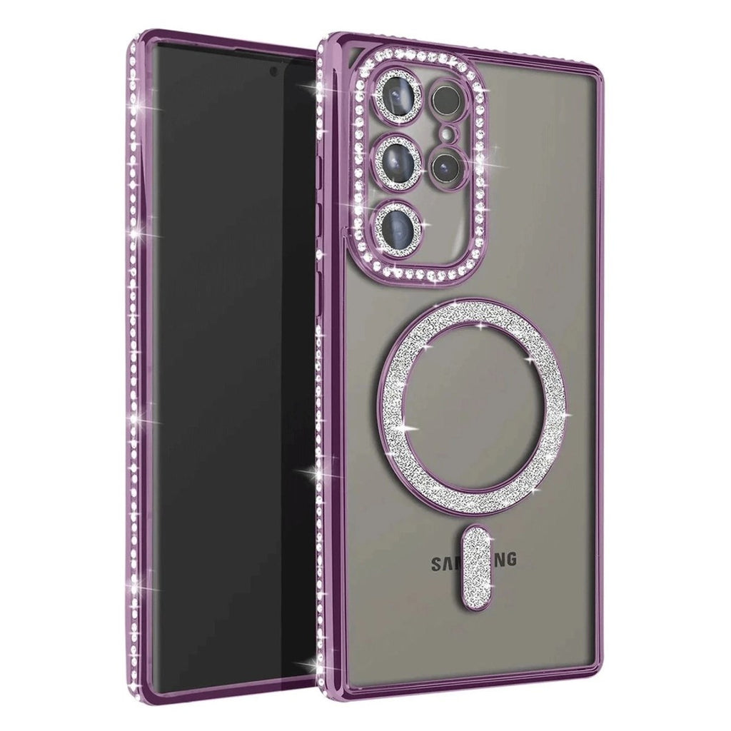 Mey İthalat® Samsung Galaxy S23 Ultra Joke Simli Magneticsafe Kılıf - Derin Mor