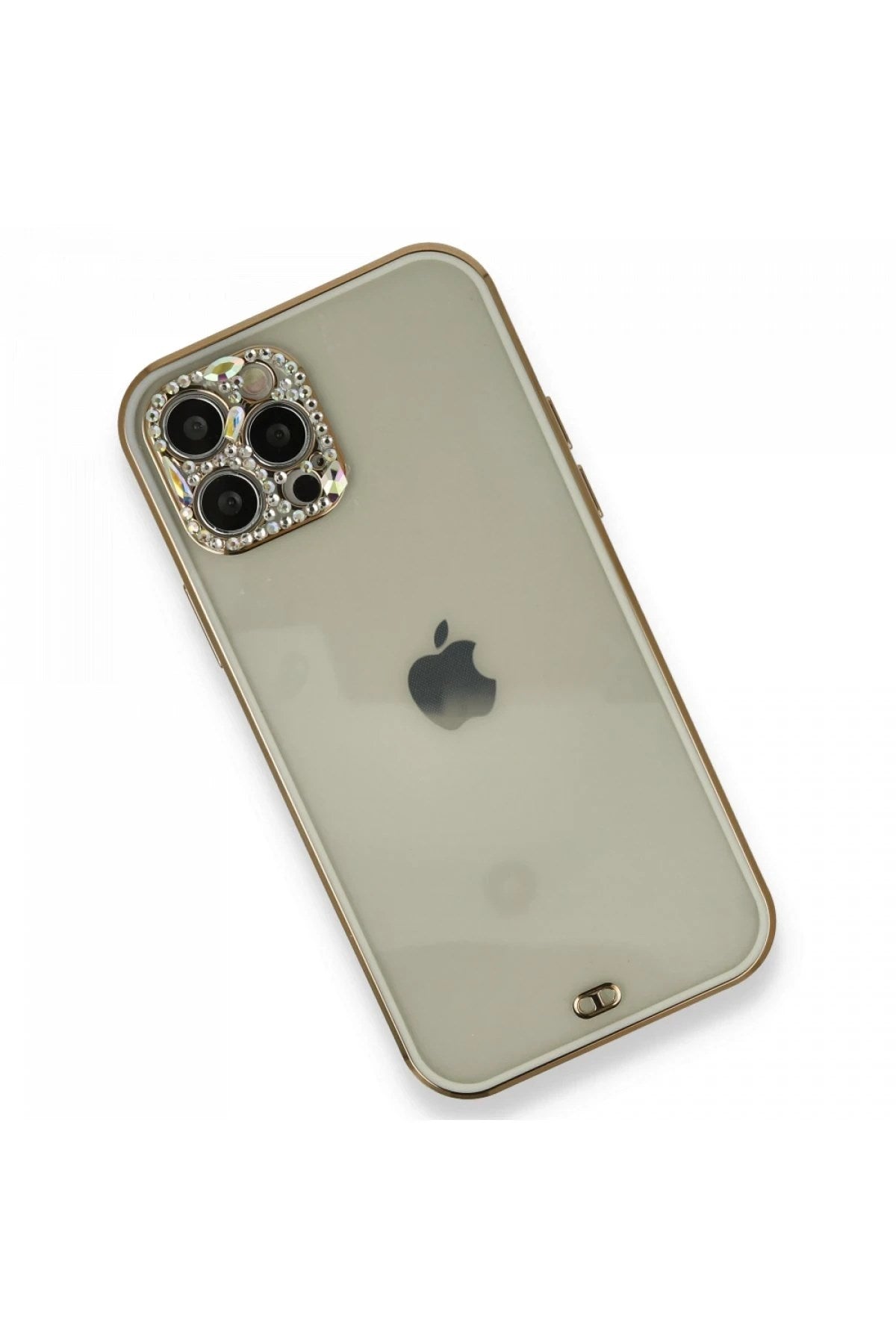 Mey İthalat® iPhone 12 Pro Kılıf Liva Taşlı Silikon - Beyaz