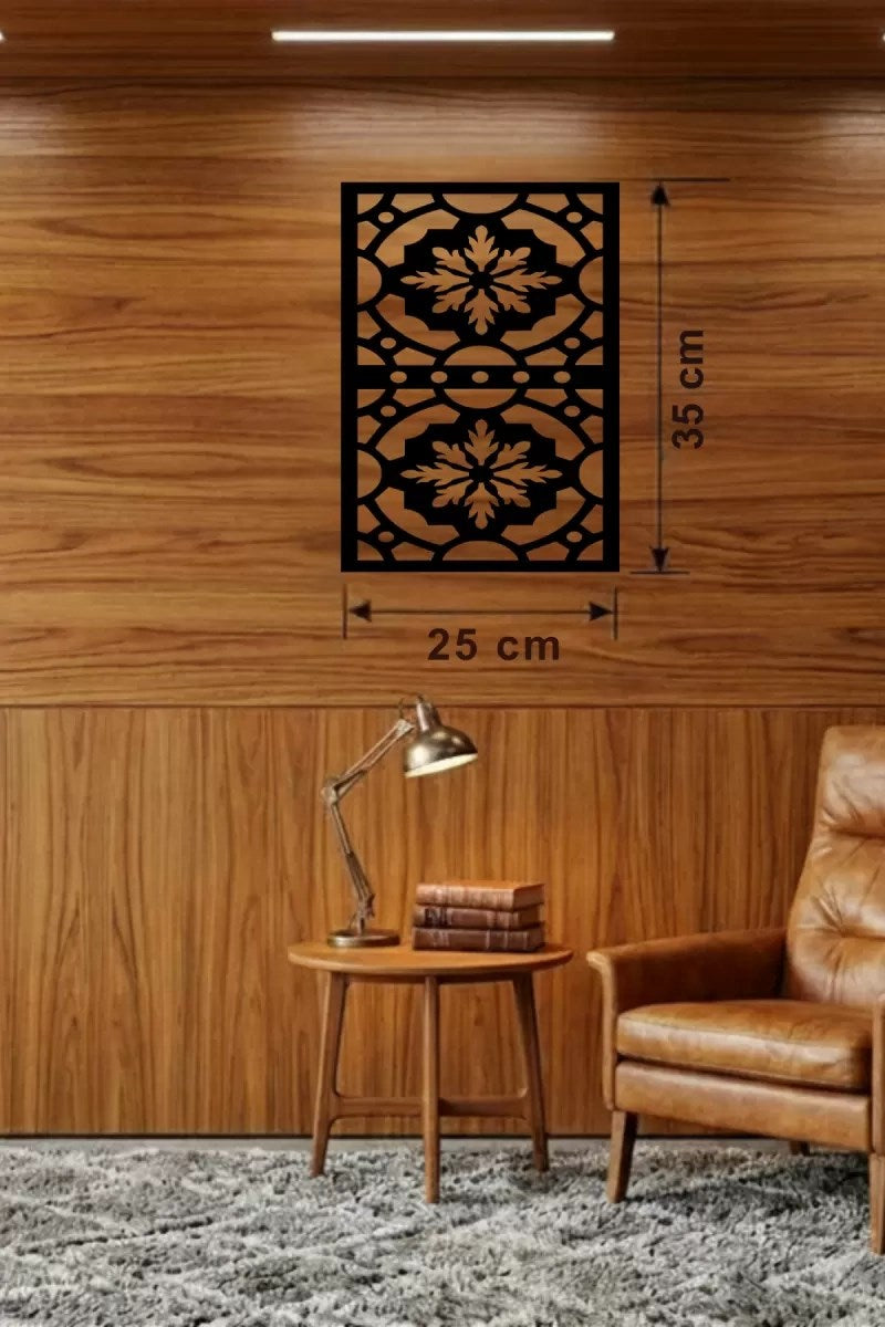 Mey İthalat® Kar Tanesi ve Barok Desenli Ahşap Duvar Tablosu - 25x35 cm Lazer Kesim Pano
