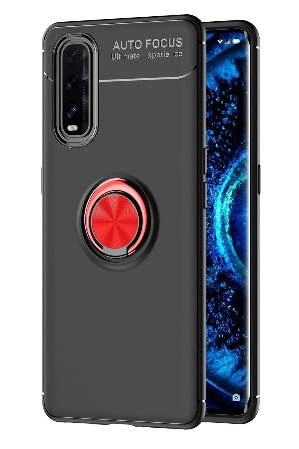 Mey İthalat® Find X2 Kılıf Range Yüzüklü Silikon - Siyah-Kırmızı