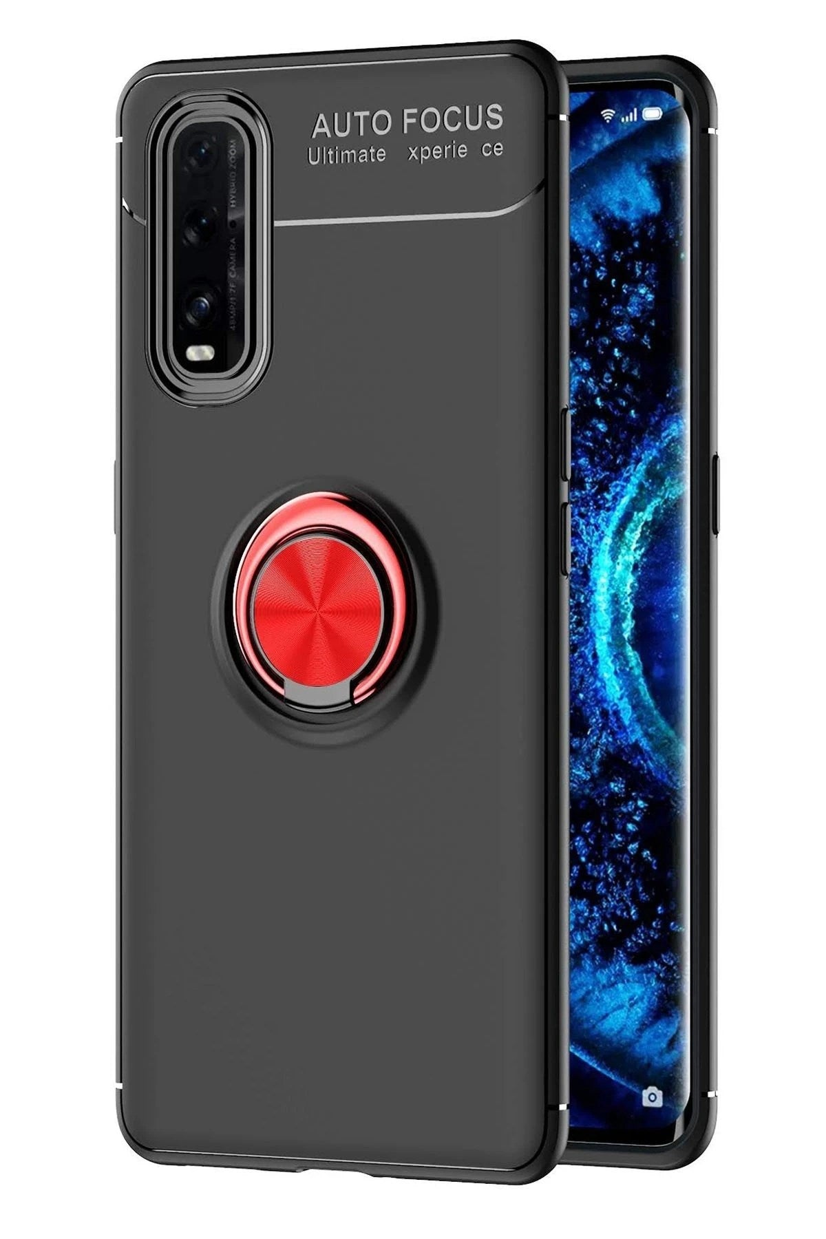 Mey İthalat® Find X2 Kılıf Range Yüzüklü Silikon - Siyah-Kırmızı