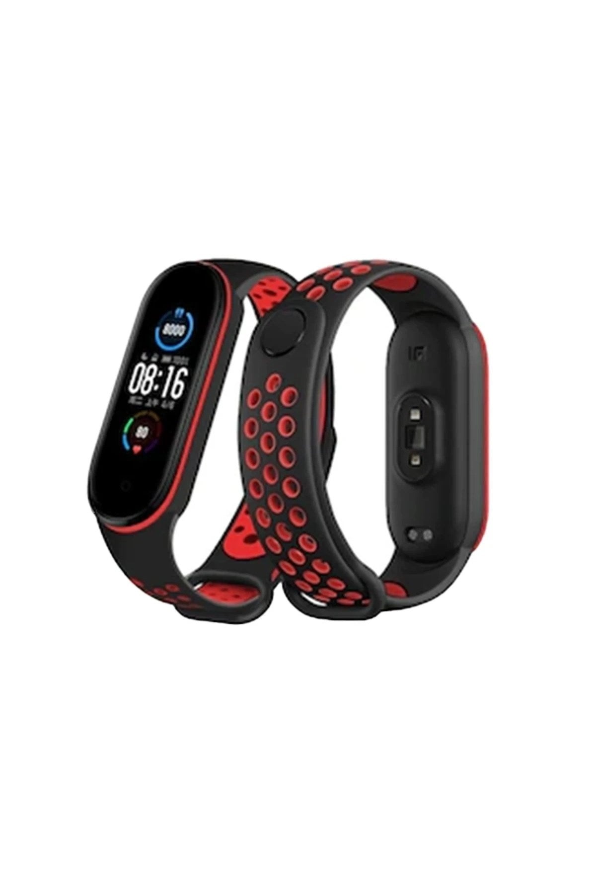 Mey İthalat® Mi Band 4 Spor Delikli Kordon - Siyah-Kırmızı