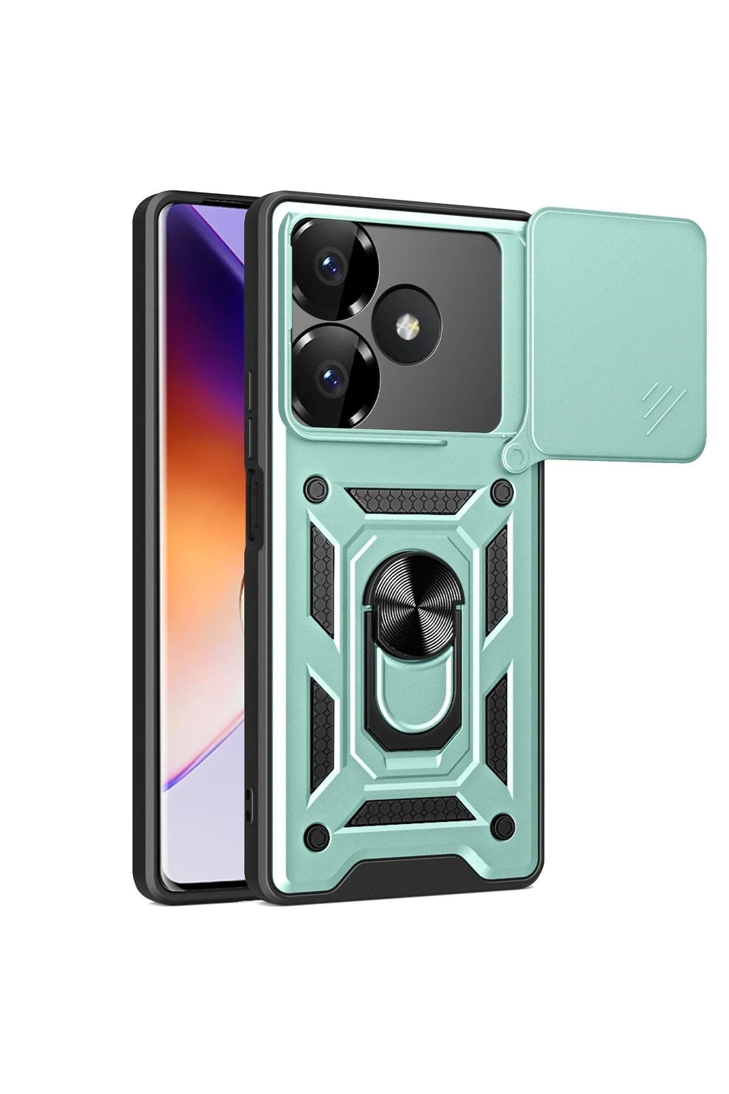Mey İthalat® Redmi 13 4G Kılıf Pars Lens Yüzüklü Silikon - Yeşil