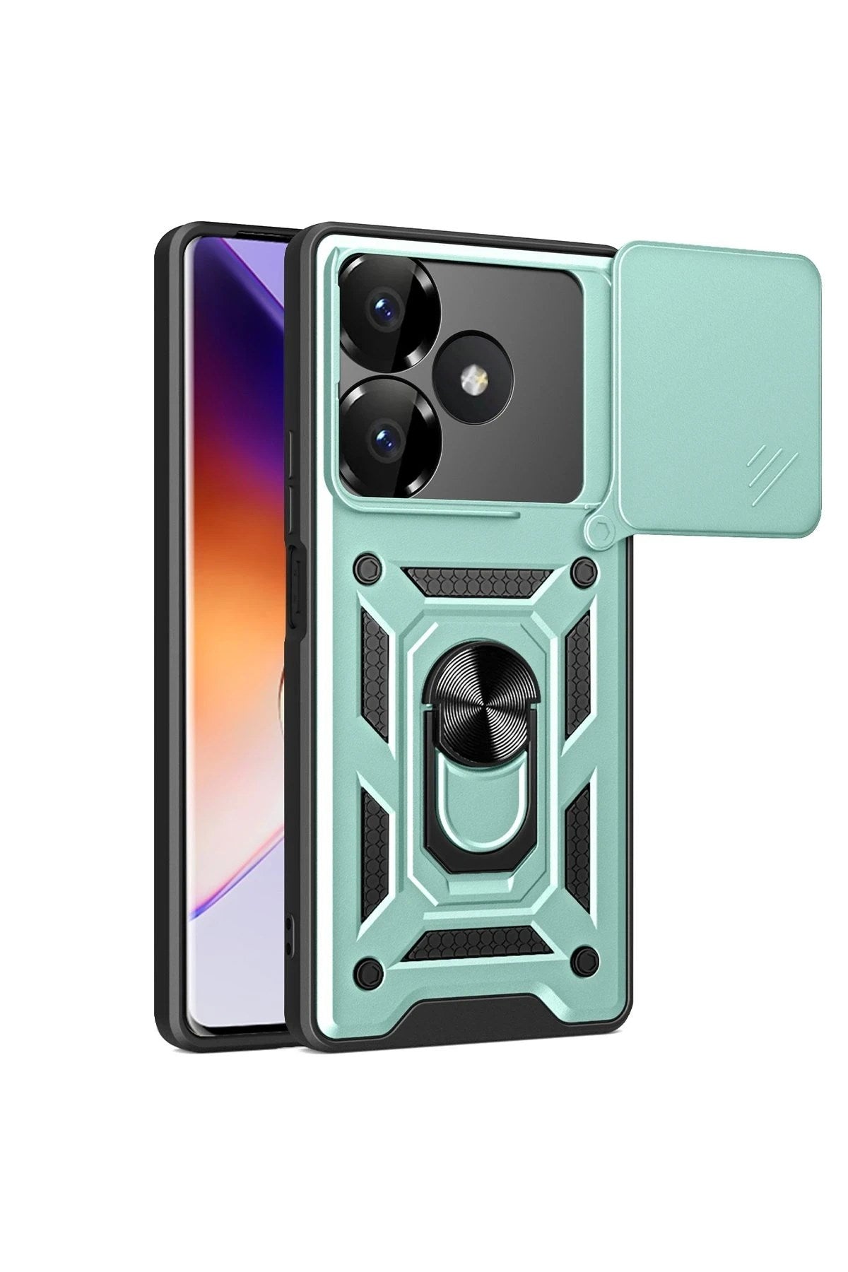 Mey İthalat® Redmi 13 4G Kılıf Pars Lens Yüzüklü Silikon - Yeşil