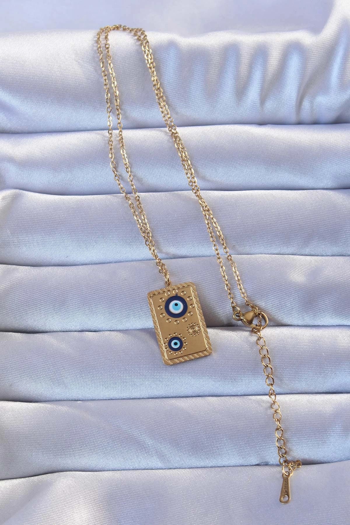 Mey İthalat® 316L Altın Renk İşlemeli Nazarlı Vintage Kolye