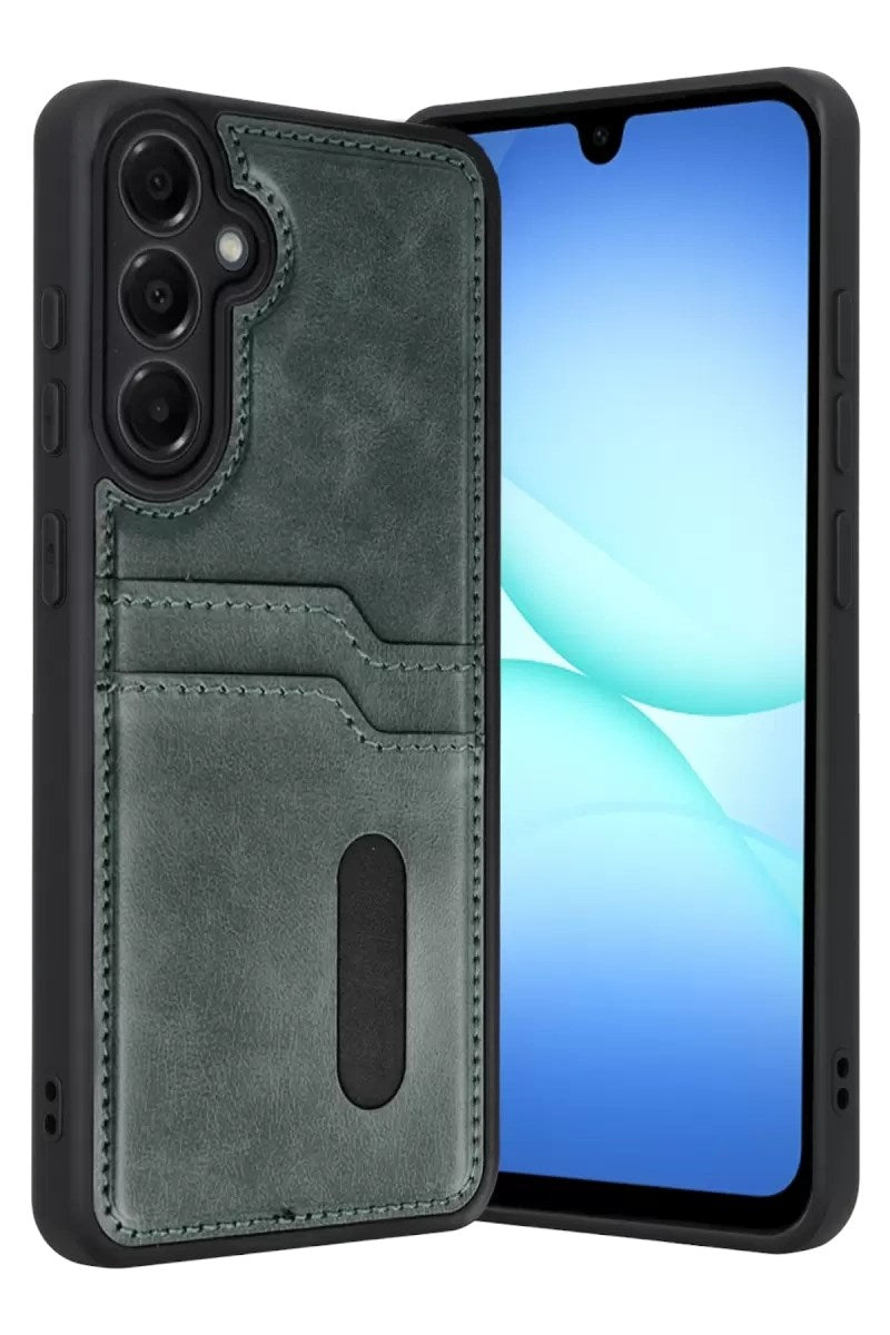 Mey İthalat® Samsung Galaxy A57 5G Sara Kartvizitli Deri Kılıf - Yeşil