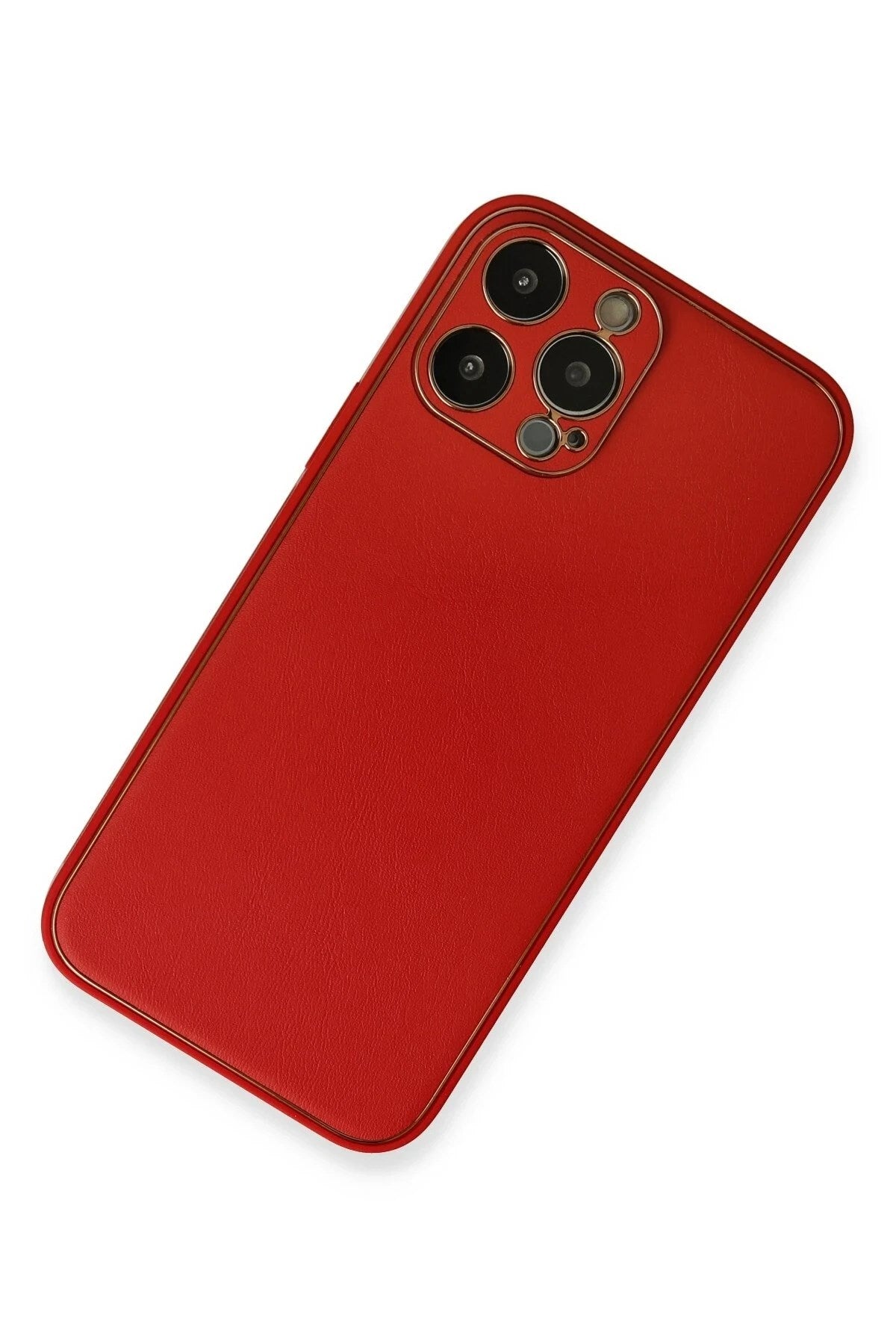 Mey İthalat® iPhone 13 Pro Max Kılıf Coco Deri Silikon Kapak - Kırmızı