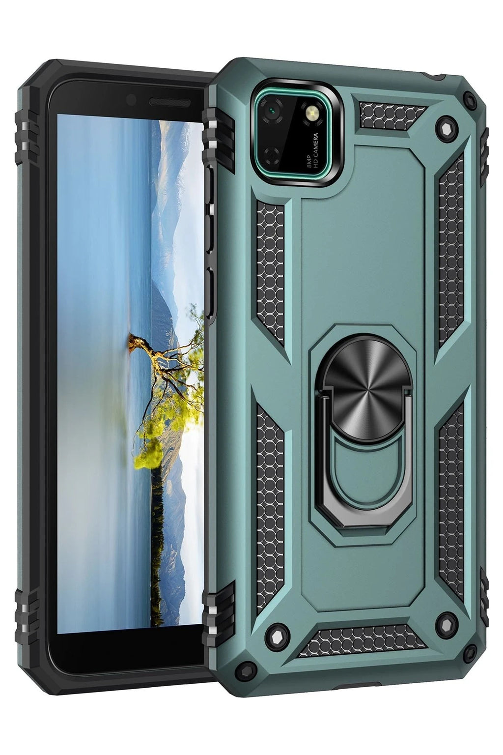 Mey İthalat® Huawei Y5P Kılıf Sofya Yüzüklü Silikon Kapak - Yeşil
