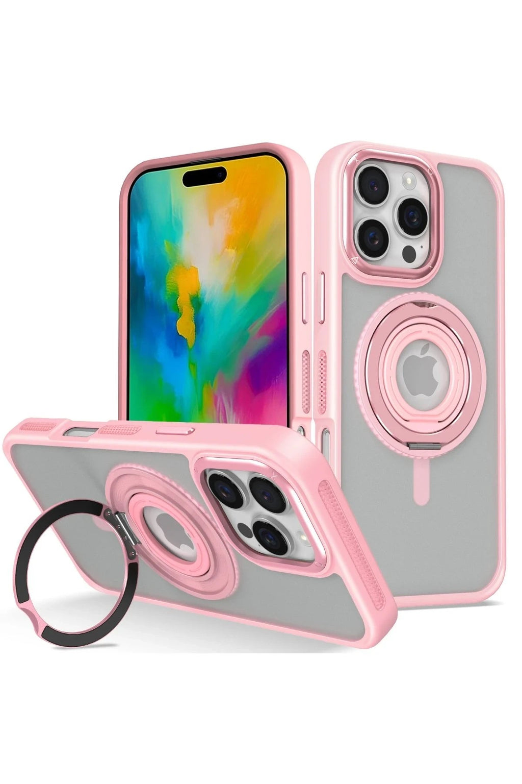 Mey İthalat® iPhone 16 Pro Banza Magsafe Standlı Kapak - Pembe