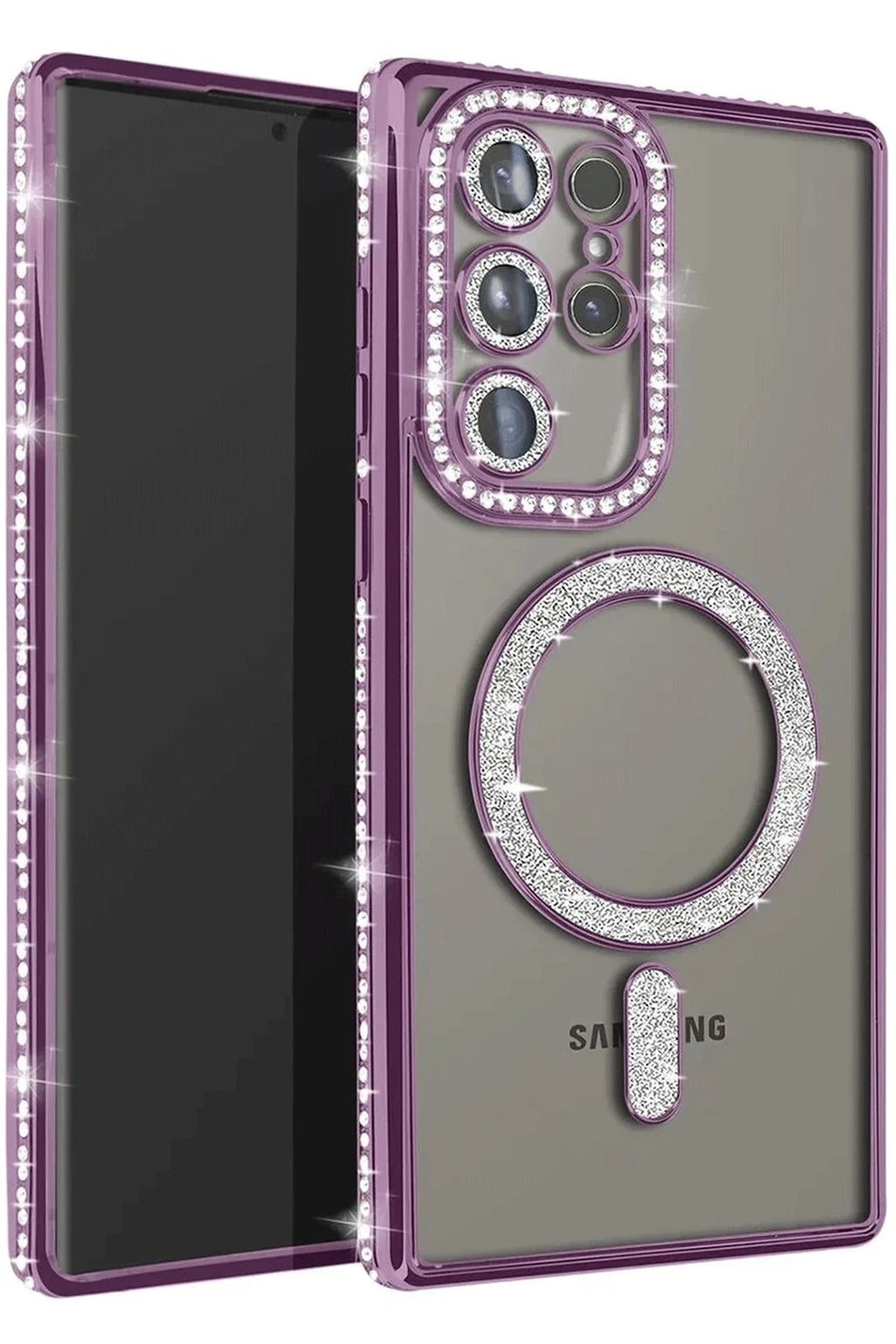 Mey İthalat® Samsung Galaxy S23 Ultra Joke Simli Magneticsafe Kılıf - Derin Mor