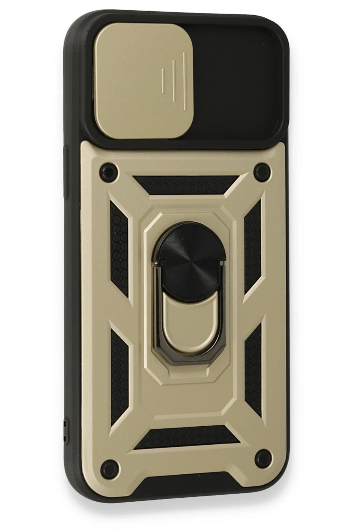 Mey İthalat® iPhone 15 Pro Max Kılıf Pars Lens Yüzüklü Silikon - Gold