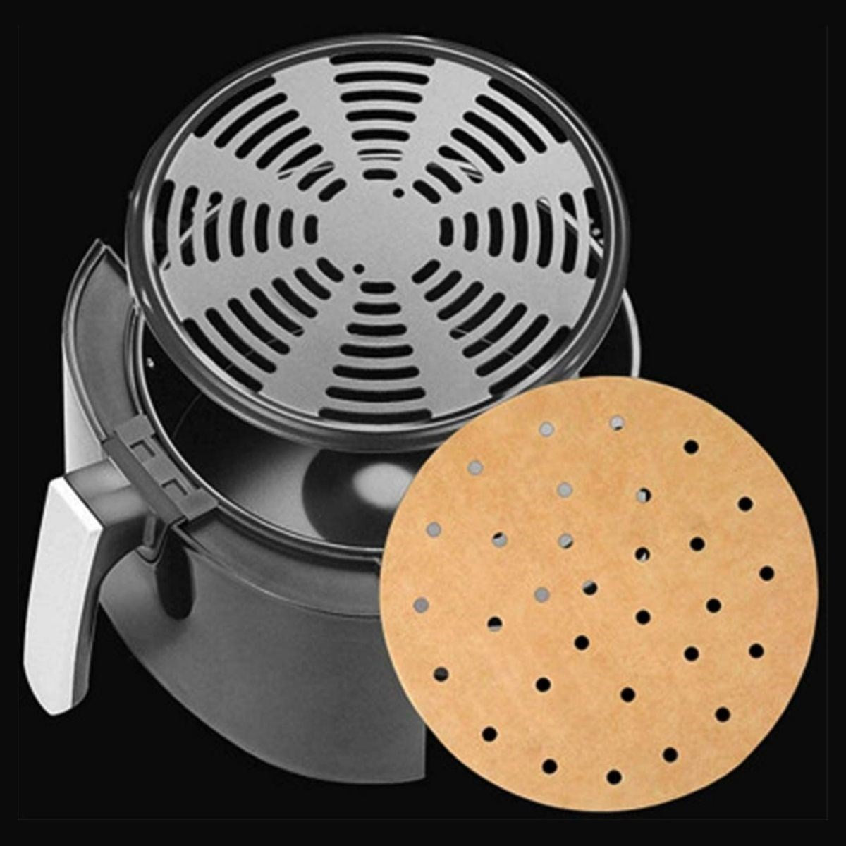 100 Adet Air Fryer Pişirme Kağıdı Tek Kullanımlık Hava Fritözü Yuvarlak Delikli Model