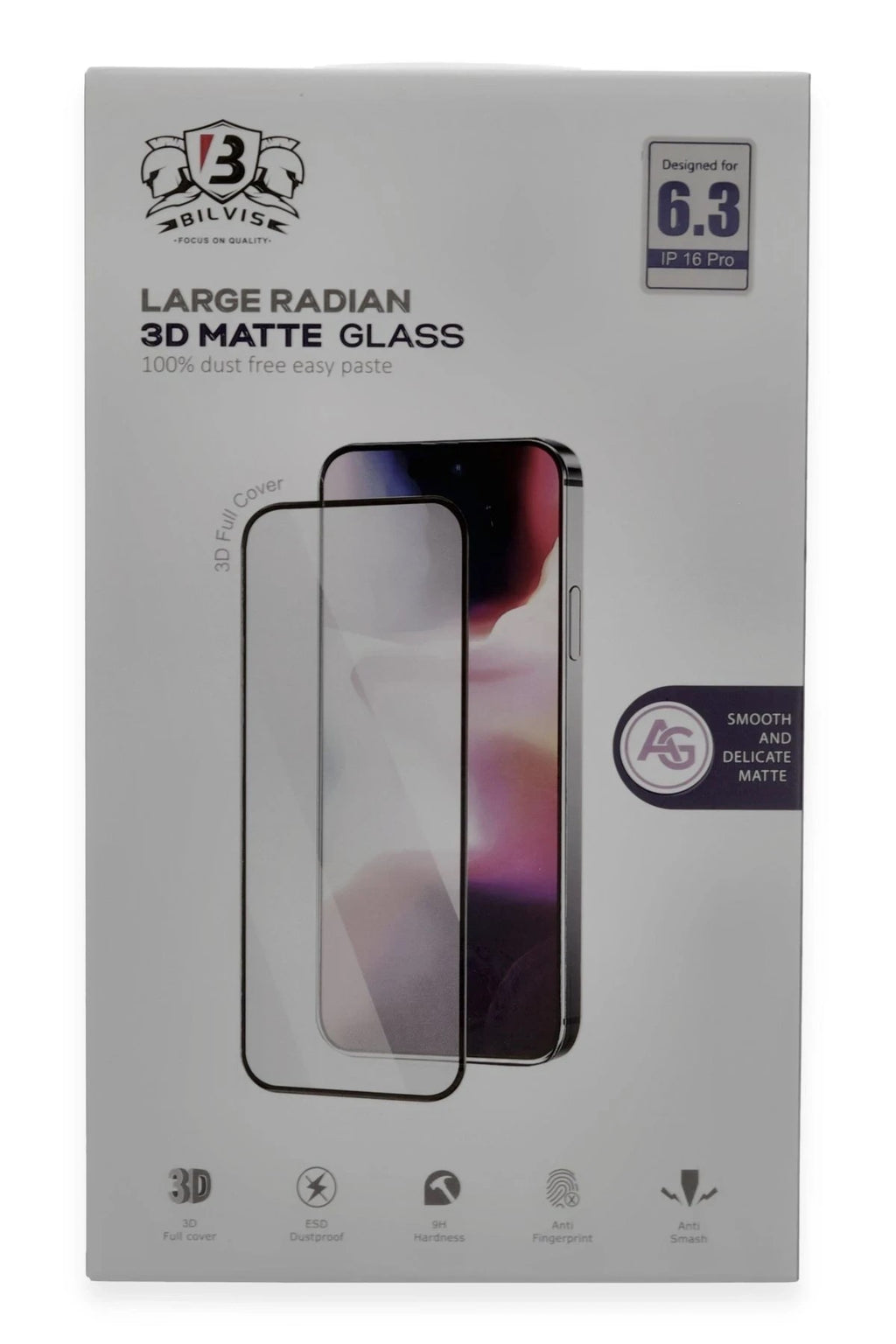 Mey İthalat® iPhone 16 Pro Bilvis 3D Mat Cam Ekran Koruyucu