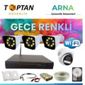 3 Dış 1 Iç 4 Kameralı Gece Renkli Wıfı Ozellikli 3 Tb HDD Dahil Güvenlik Kamera Seti