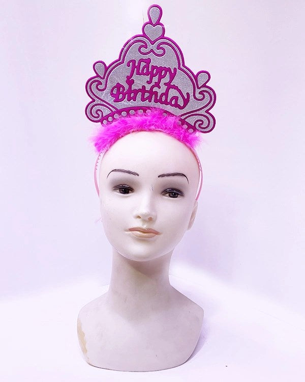 Mey İthalat® Happy Birthday Neon Pembe Renk Doğum Günü Tacı 24x15 cm