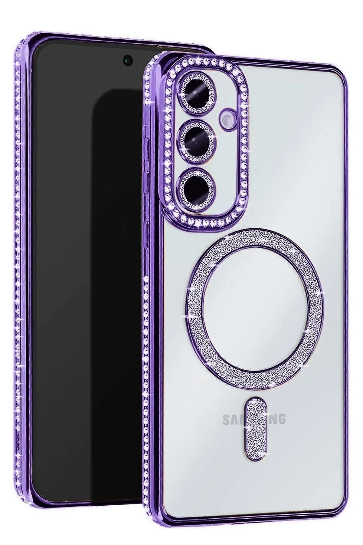 Mey İthalat® Samsung Galaxy A56 Joke Simli Magneticsafe Kılıf - Derin Mor