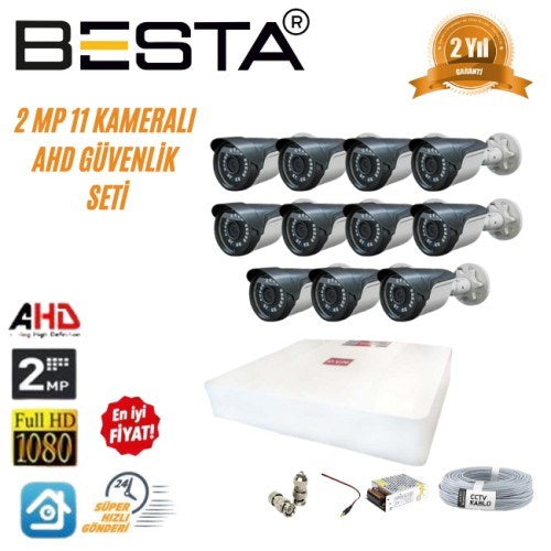 2MP Ahd 1080P Gece Görüşlü 11 Kameralı Güvenlik Sistemi