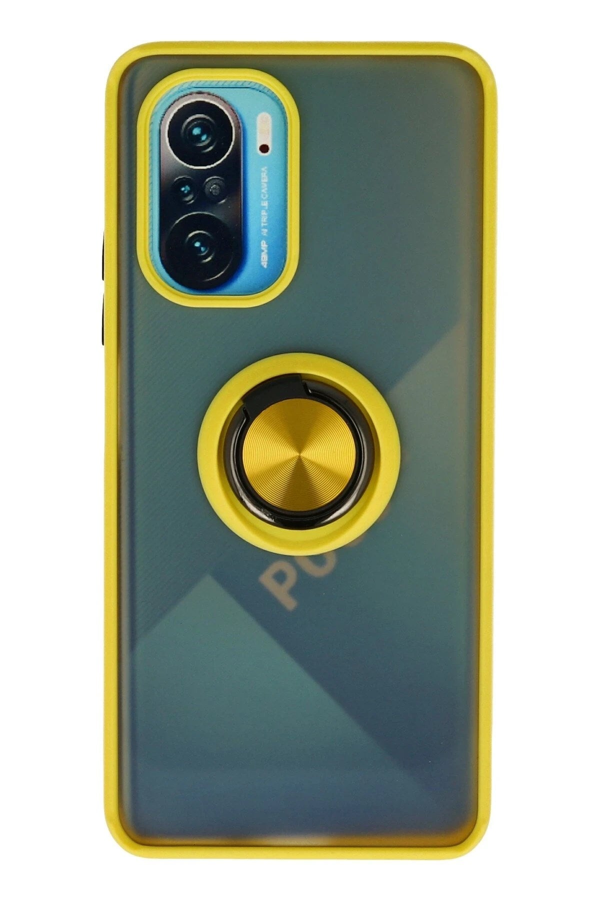 Mey İthalat® Redmi K40 Kılıf Montreal Yüzüklü Silikon Kapak - Sarı