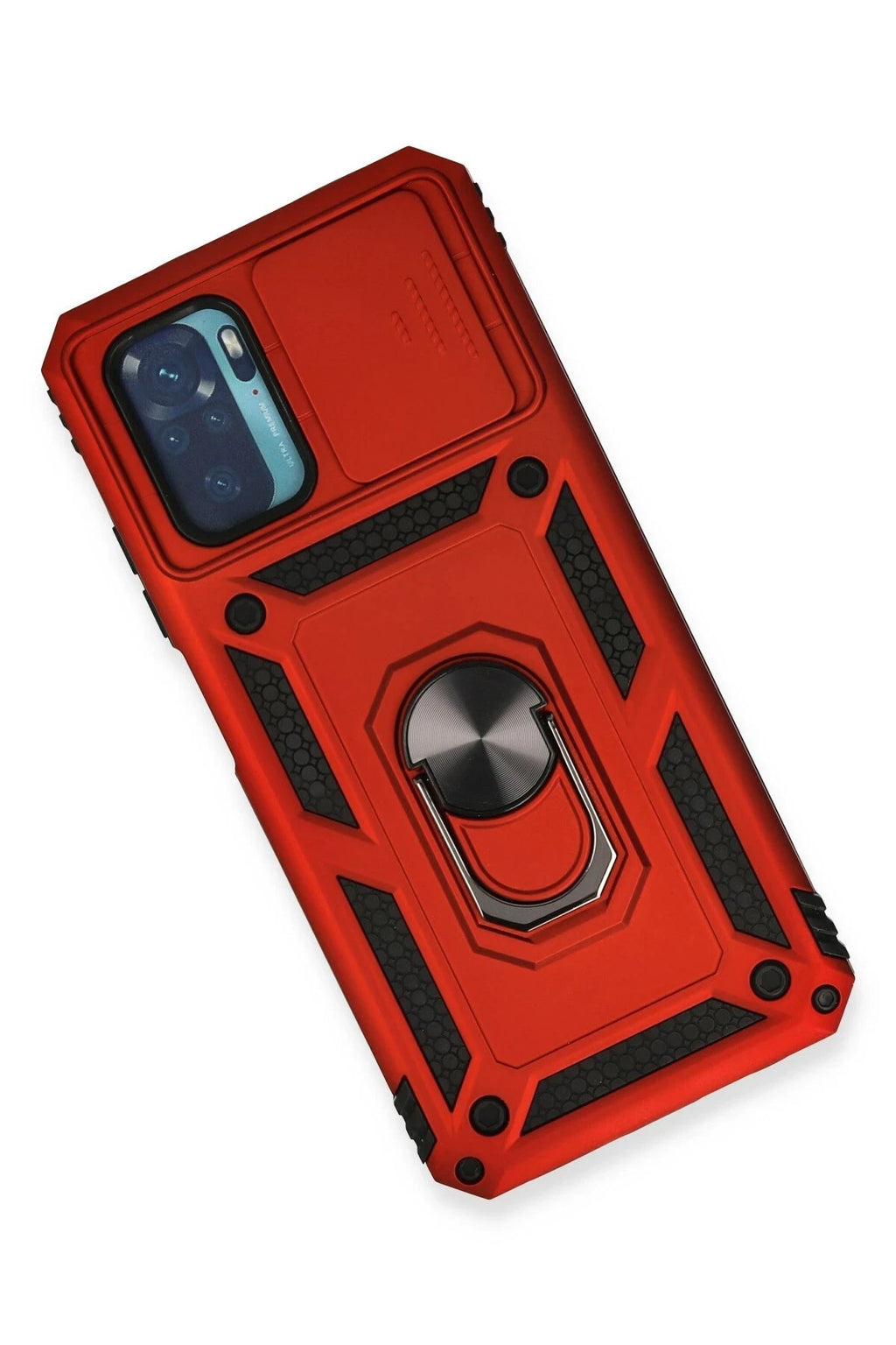 Mey İthalat® Redmi Note 10 Kılıf Pars Lens Yüzüklü Silikon - Kırmızı