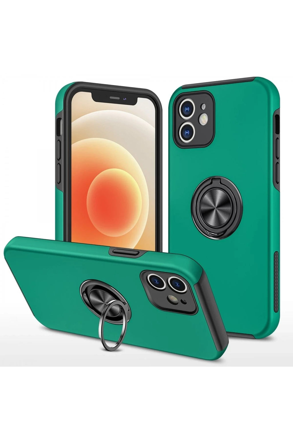 Mey İthalat® iPhone 12 Kılıf Elit Yüzüklü Kapak - Yeşil